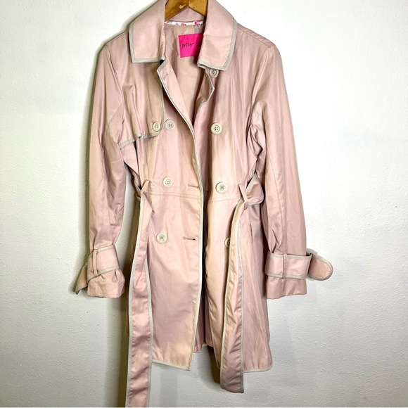Betsey Johnson Light Pink Trench Coat coquette corset swing twirl sz L jacket - Picture 7 of 16
